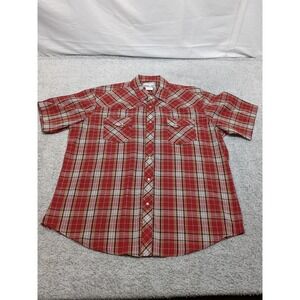 Wrangler Wrancher Western Shirt Red Plaid Pearl Snap Mens XL